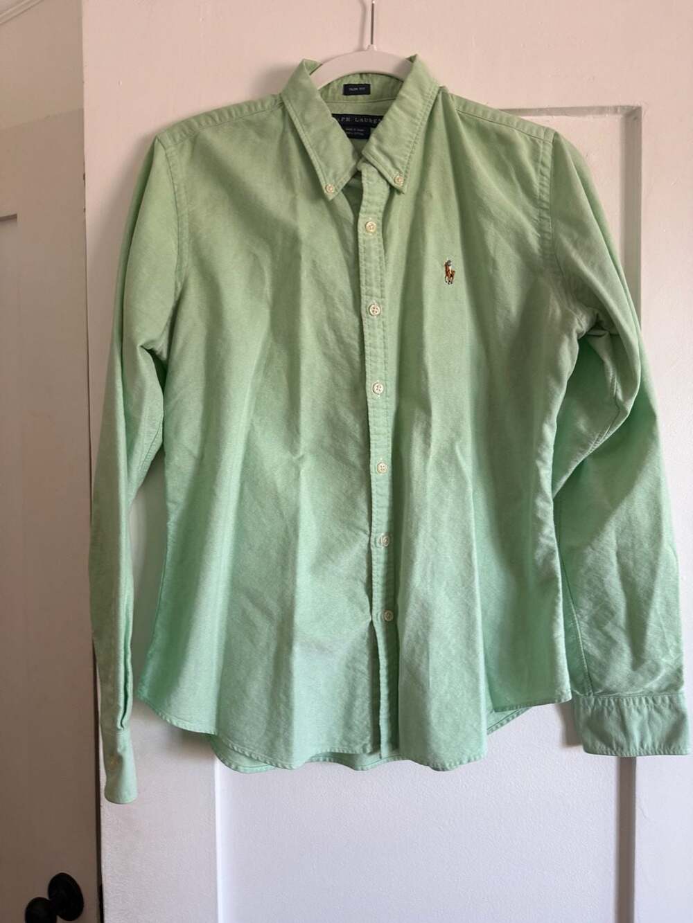 Ralph Lauren Slim Fit Oxford Long Sleeve Shirt Size 12 Green Cotton